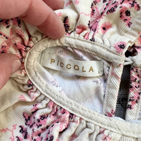 Piccola Floral Ruffle Corduroy Dress in Cream/Pink - Picture 6 of 9